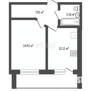 1-к квартира, вторичка, 40м2, 9/9 этаж