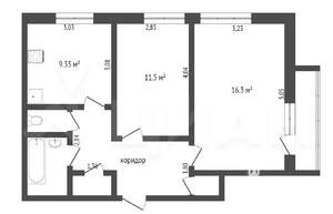 2-к квартира, вторичка, 52м2, 1/9 этаж