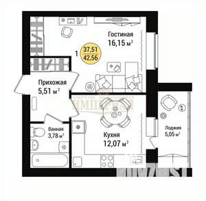 1-к квартира, вторичка, 43м2, 7/9 этаж