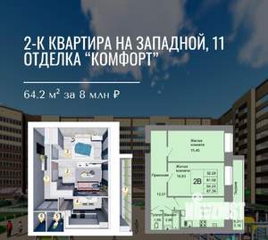 2-к квартира, вторичка, 67м2, 7/10 этаж