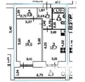 1-к квартира, сданный дом, 53м2, 5/9 этаж