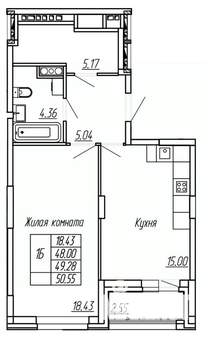 1-к квартира, строящийся дом, 49м2, 12/16 этаж