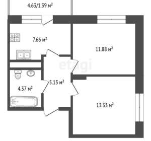2-к квартира, вторичка, 44м2, 4/12 этаж