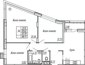 3-к квартира, строящийся дом, 87м2, 4/16 этаж
