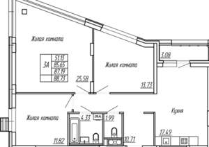 3-к квартира, вторичка, 87м2, 11/16 этаж