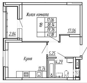 1-к квартира, вторичка, 41м2, 13/16 этаж