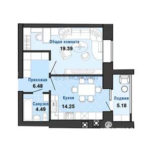 1-к квартира, вторичка, 50м2, 6/9 этаж