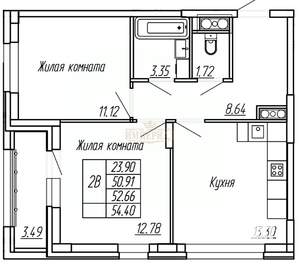 2-к квартира, вторичка, 53м2, 8/16 этаж