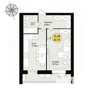 1-к квартира, вторичка, 41м2, 6/9 этаж