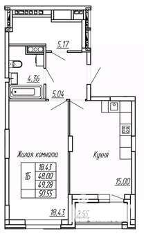 1-к квартира, вторичка, 49м2, 10/16 этаж