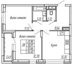 2-к квартира, вторичка, 53м2, 13/16 этаж