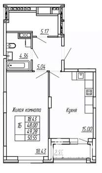 1-к квартира, строящийся дом, 49м2, 9/16 этаж