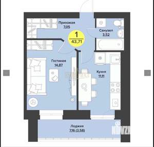 1-к квартира, вторичка, 44м2, 8/10 этаж