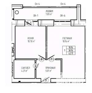 1-к квартира, вторичка, 46м2, 4/9 этаж