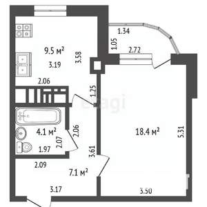 1-к квартира, вторичка, 40м2, 1/5 этаж