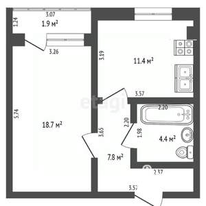 1-к квартира, вторичка, 42м2, 5/9 этаж