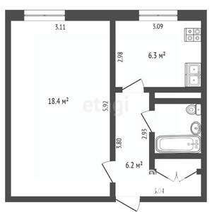 1-к квартира, вторичка, 35м2, 3/9 этаж