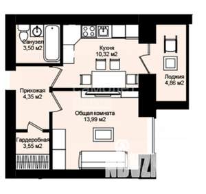 1-к квартира, вторичка, 44м2, 5/9 этаж