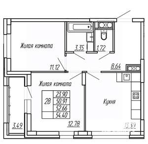 2-к квартира, вторичка, 53м2, 13/16 этаж