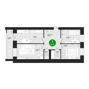 3-к квартира, строящийся дом, 90м2, 6/9 этаж