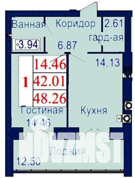 1-к квартира, вторичка, 48м2, 3/5 этаж