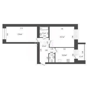 2-к квартира, вторичка, 68м2, 7/7 этаж
