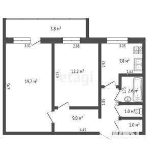 2-к квартира, вторичка, 52м2, 9/9 этаж
