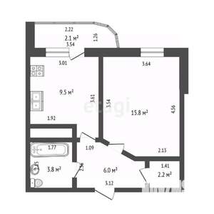 1-к квартира, вторичка, 37м2, 6/9 этаж