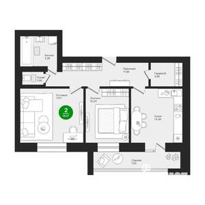 2-к квартира, строящийся дом, 75м2, 10/10 этаж