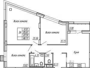 3-к квартира, строящийся дом, 87м2, 8/16 этаж