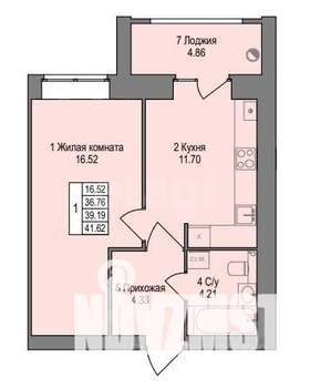 1-к квартира, вторичка, 42м2, 6/9 этаж