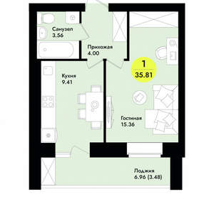 1-к квартира, вторичка, 36м2, 2/10 этаж