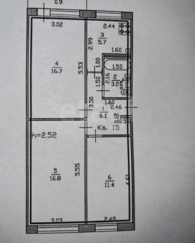 3-к квартира, вторичка, 60м2, 5/5 этаж