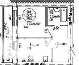 1-к квартира, вторичка, 33м2, 9/9 этаж