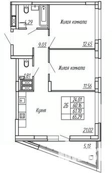 2-к квартира, вторичка, 62м2, 14/16 этаж