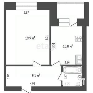 1-к квартира, вторичка, 42м2, 2/5 этаж