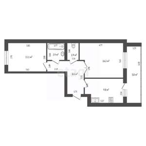 2-к квартира, вторичка, 58м2, 8/9 этаж