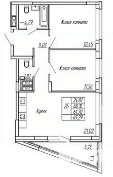 2-к квартира, вторичка, 62м2, 13/16 этаж