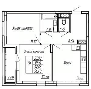 2-к квартира, вторичка, 53м2, 3/16 этаж