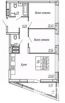 2-к квартира, вторичка, 62м2, 16/16 этаж