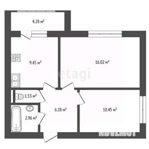 2-к квартира, вторичка, 52м2, 6/9 этаж