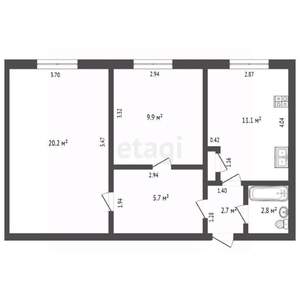 2-к квартира, вторичка, 51м2, 1/5 этаж