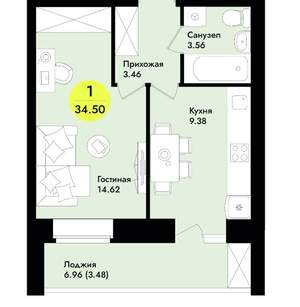 1-к квартира, вторичка, 35м2, 3/9 этаж