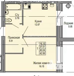 1-к квартира, вторичка, 43м2, 4/8 этаж