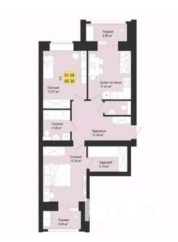 2-к квартира, вторичка, 69м2, 5/9 этаж