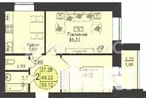2-к квартира, вторичка, 49м2, 5/9 этаж