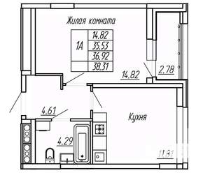 1-к квартира, вторичка, 37м2, 12/16 этаж