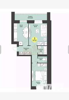 2-к квартира, вторичка, 65м2, 3/9 этаж