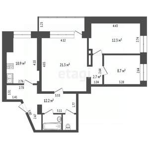 3-к квартира, вторичка, 74м2, 2/5 этаж