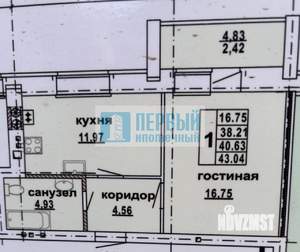 1-к квартира, вторичка, 43м2, 5/10 этаж